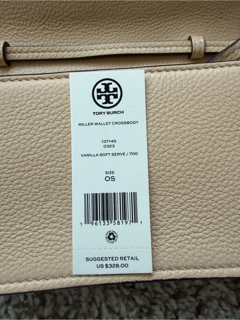Tory Burch Miller Beige Leather Wallet Clutch with Gold Logo